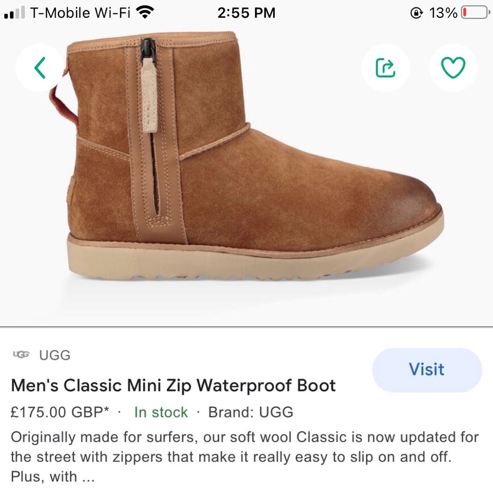 Mens classic mini zip waterproof boots